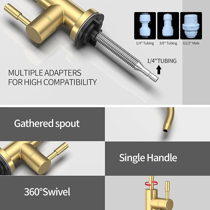Kitchen Sink Faucet with Pull - Down Sprayer, 2 - Handle 3 - in - 1 Kitchen Sink Filter Faucet, Cold and Hot Mixer Drinking Water Faucet (Filter Faucet, Gold)