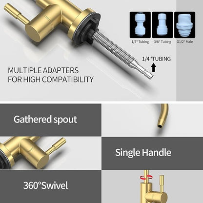 Kitchen Sink Faucet with Pull - Down Sprayer, 2 - Handle 3 - in - 1 Kitchen Sink Filter Faucet, Cold and Hot Mixer Drinking Water Faucet (Filter Faucet, Gold)