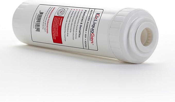LiquaGen Activated Alumina + Carbon + KDF-55 Replacement Water Filter Cartridge – Helps Manage Fluoride, Chlorine & Taste, Refillable 2.5" x 10", 2.5" x 20", 4.5" x 10", 4.5" x 20" (1, 2.5" x 10")
