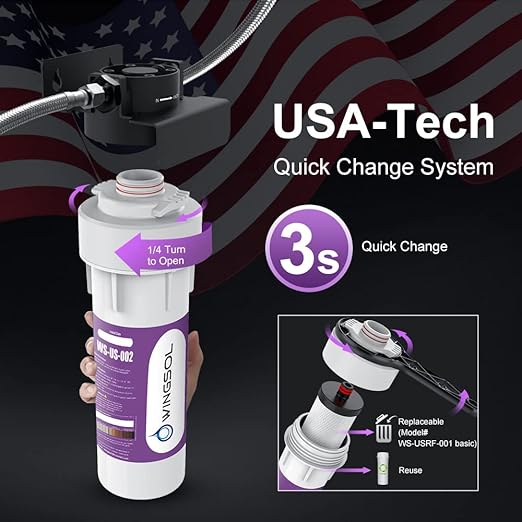 Under Sink Water Filter System, Reduce Chlorine/PFAS/PFOA/PFOS/Odor/Sediment, NSF/ANSI 42&53 Improve Taste, EZ Change Life Indication Under Sink Water Filter (Basic)