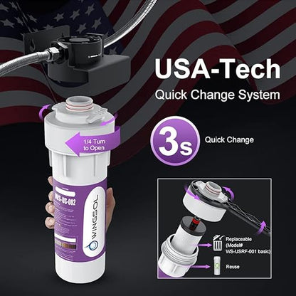 Under Sink Water Filter System, Reduce Chlorine/PFAS/PFOA/PFOS/Odor/Sediment, NSF/ANSI 42&53 Improve Taste, EZ Change Life Indication Under Sink Water Filter (Basic)