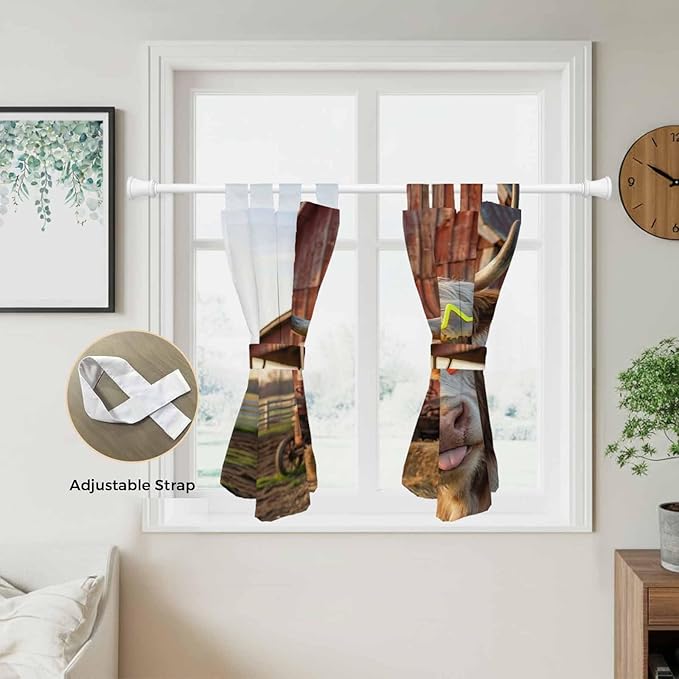 Farm Yaks Bedroom Curtains 63 Inch Length, Window Curtains Tab Top, Farmhouse Barn Funny Animals Butterfly Light Filtering Window Treatments Drapes 42"x63" 2 Panel