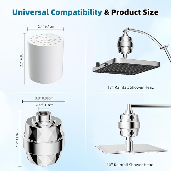 Hibbent Upgraded High Output Shower Filter for Hard Water, 20 Stage Showerhead Filter with Vitamin C, Removes Chlorine and Fluoride, Reduces Dry Itchy Skin, Eczema, and Dandruff, Chrome