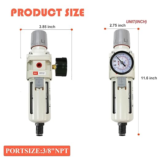 RIH Pneumatics 1/2"NPT Auto Drain Air Filter Pressure Regulator Combo Piggyback, air Pressure Regulator，Water Separator air Compressor(1/2"NPT)