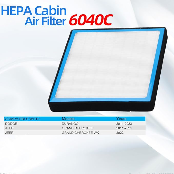 6040C Cabin Air Filter CF11183 with Nutshell Activated Carbon Compatible with Jeep Grand Cherokee 2011-2021 Dodge Duranco 2011-2023, Grand Cherokee WK 2022.