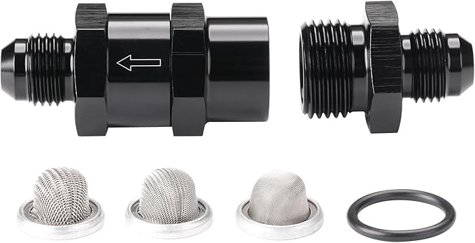 6AN Inline Fuel & Oil Feed Filter Set with 30 80 150 Micron Elements Aluminum Black