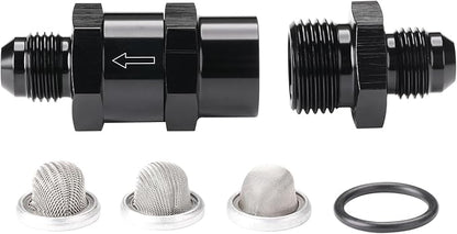 6AN Inline Fuel & Oil Feed Filter Set with 30 80 150 Micron Elements Aluminum Black