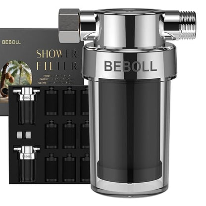 2-Pack Shower Filters with 11 Replacement Cartridges - Coconut Shell Carbon Filter Removes Chlorine, Heavy Metals | Universal Showerhead Water Filter for Healthier Skin & Hair