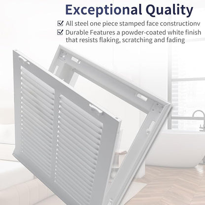 10"W x 10"H [Duct Opening Size] Steel Return Air Filter Grille - Removable Face/Door for 1 inch Filters -HVAC Vent Cover Grill - White [Outer Dimensions: 12 5/8"W X 12 5/8"H]