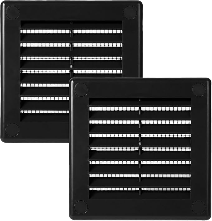 Vent Systems 3" x 3" - Pack of 2 - Black Plastic Soffit Vent Cover - Durable Flat Square Air Vent Grille with Mesh Screen - Weather Resistant Ventilation Grill - Wall & Ceiling, Indoor & Outdoor