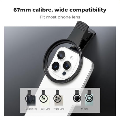 K&F Concept 67mm Thread Clip for Smart Phone, Large Caliber Phone Filter Adapter, Compatible for iPhone 16 15 Pro Max 14 13 12 11 Samsung Galaxy S22 S23 Ultra Galaxy S22 S24 Ultra(Filter Not Included)