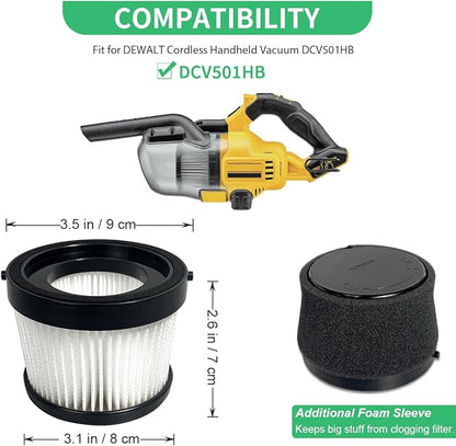4 Pack DCV5011H HEPA Filter Compatible with DEWALT DCV501HB Cordless Handheld Vacuum, with 8 Foam Sleeve Filters & 1 Brush