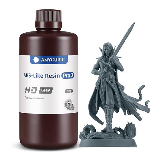 ANYCUBIC ABS-Like Resin Pro 2, Upgraded 8K 3D Printer Resin with Enhanced Strength and Toughness, High Precision, Low Odor, Wide Compatibility for All LCD Resin 3D Printers (HD Grey, 1kg)