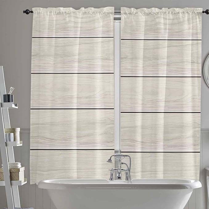 Vintage Country Wooden Board Window Valance Curtains, Gradient Wood Grain Line Light Filtering Kitchen Valance with 3-inch Rod Pocket for Living Room Bathroom Bedroom,2 Panel,52x72In