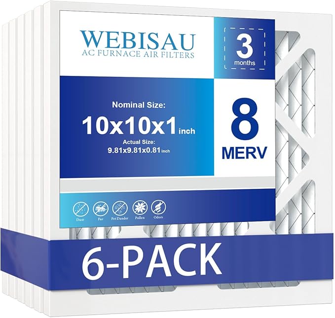 10x10x1 Air Filter MERV 8 MPR 600 6Pack Furnace Filters Pleated HVAC AC Furnace Air Filters,Air Conditioner Filters (Exact size: 9 3/4"x9 3/4"x3/4")