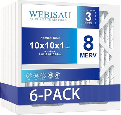 10x10x1 Air Filter MERV 8 MPR 600 6Pack Furnace Filters Pleated HVAC AC Furnace Air Filters,Air Conditioner Filters (Exact size: 9 3/4"x9 3/4"x3/4")