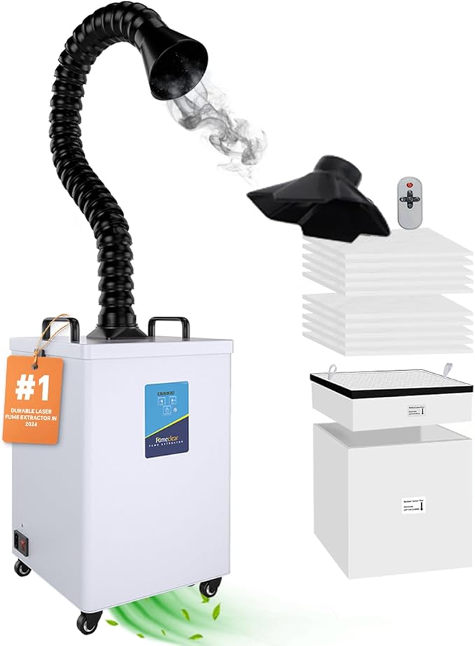 FumeClear FC-2002 Fume Extractor, 260 to 300m³/h Strong Suction, Low-Noise with 12 Filters Laser Fume Extractor for S1, D1 Pro 10W to 20W Laser Engraver Soldering Smoke Extractor