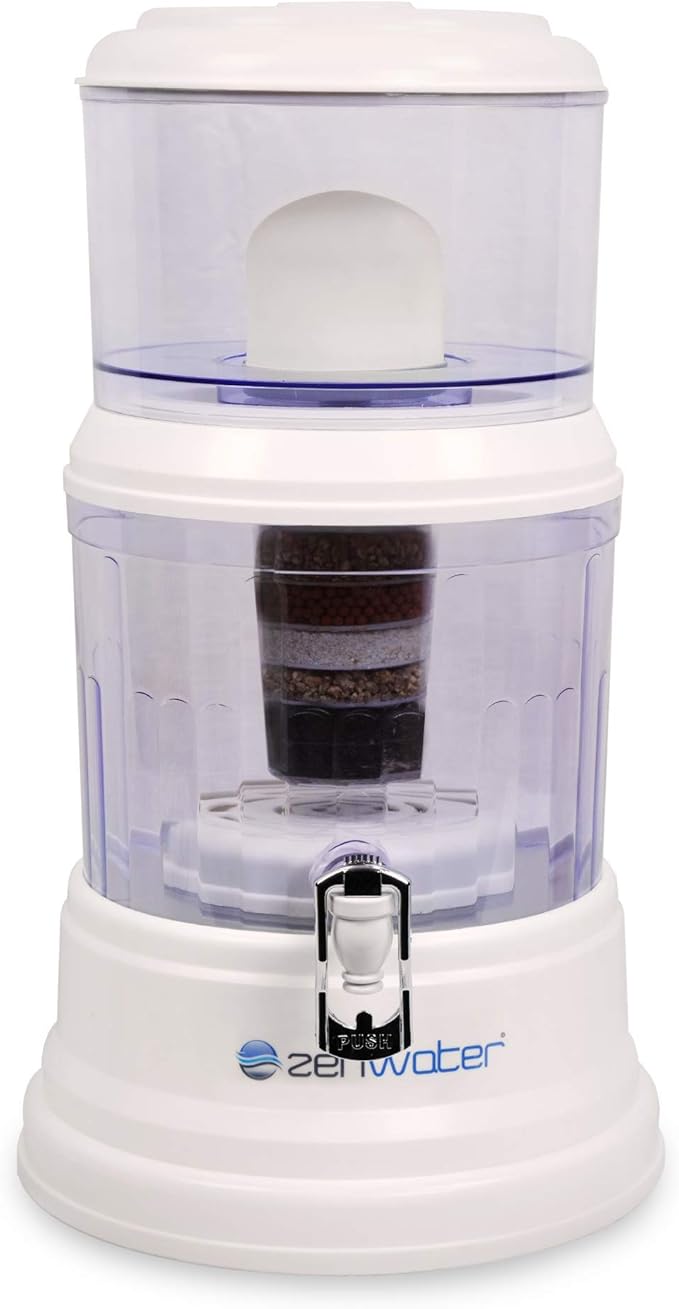 ZENWATER 4-Gallon Countertop Gravity Water Filter System - Portable Alkaline Filtration System - Enjoy Clean and Mineral-Rich Hydration at Home, Office, or Travel