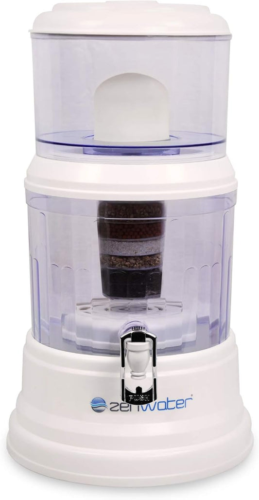 ZENWATER 4-Gallon Countertop Gravity Water Filter System - Portable Alkaline Filtration System - Enjoy Clean and Mineral-Rich Hydration at Home, Office, or Travel
