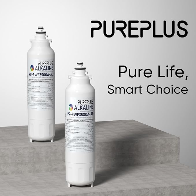 PUREPLUS Alkaline Replacement for ADQ73613401, LG® LT800P®, LT800PC, ADQ736134, ADQ73613402, LSXS26326S, LSXS26366S, LSXS26366D, 46-9490, Refrigerator Water Filter and LT120F® Air Filter, 2Pack