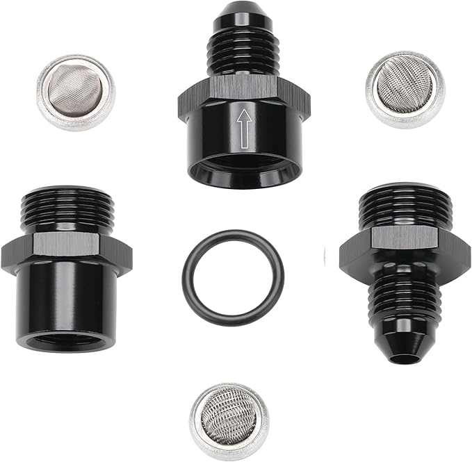 4AN Inline Fuel & Oil Feed Filter Set with 30 80 150 Micron Elements Aluminum Black