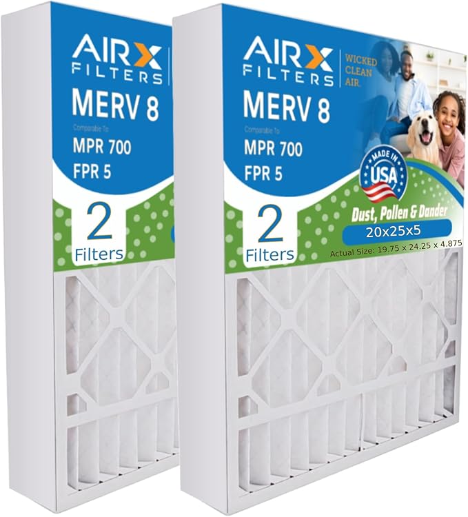 AIRX FILTERS WICKED CLEAN AIR. 20x25x5 Air Filter MERV 8 Compatible with Field Controls # 46586000 Furnace Filter 2 Pack