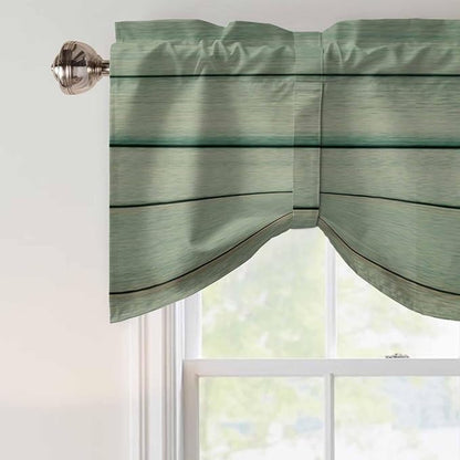 Daisy Flower Tie Up Valance Curtains for Windows, Kitchen Curtains Window Shades, Modern Art Floral Farmhouse Teal Wooden Grain Light Filtering Roman Curtain Valances for Bedroom/Bathroom/Cafe 54"x18"