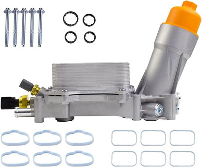 926-959 Aluminum Engine Oil Filter Housing Oil Cooler Kit with Gaskets & Sensors Compatible with 2011-2016 Chrysler Charger Challenger Journey Wrangler Ram Promaster 3.6L (orange)