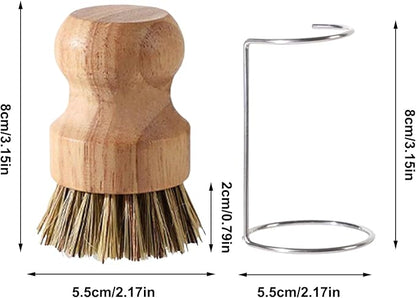 Kitchen Brush, Scrubber Cleaner with Wooden Handle and Drain Rack, Dish Scrubber for Sink Pots Pans Shower Bathroom Grout Tile Washing