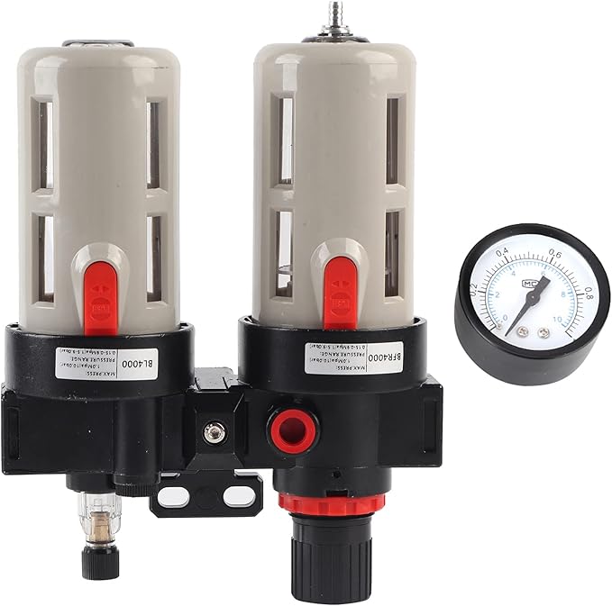 PT1/2 Compressor Filter Kit High Efficiency Air Pressure Regulator with Oil Water Separator for Pneumatic Tools Durable Plastic Construction 60CC Water Cup 90CC Oil Cup