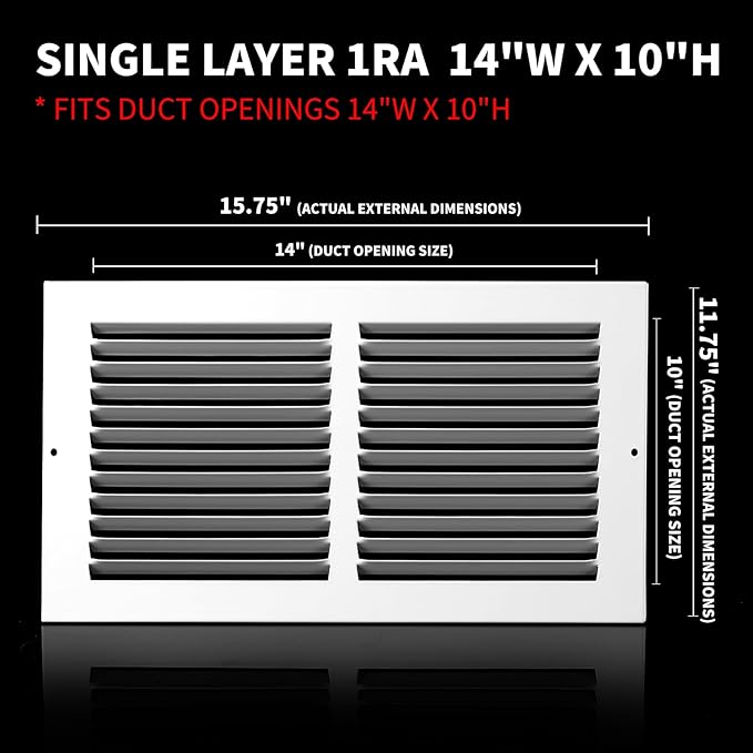 14x10 Return Air Grille(Duct Opening Size),Air Return Vent Cover,Flat Vent Cover,Rejillas De Aire Acondicionado para Casa,Return Air Grilles,Outer Dimensions:15.75"Wx11.75"H(14"Wx10"H, Duct Opening)