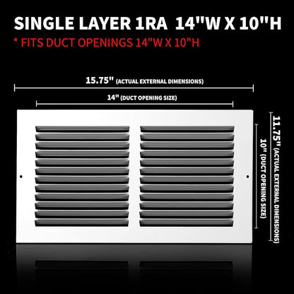 14x10 Return Air Grille(Duct Opening Size),Air Return Vent Cover,Flat Vent Cover,Rejillas De Aire Acondicionado para Casa,Return Air Grilles,Outer Dimensions:15.75"Wx11.75"H(14"Wx10"H, Duct Opening)