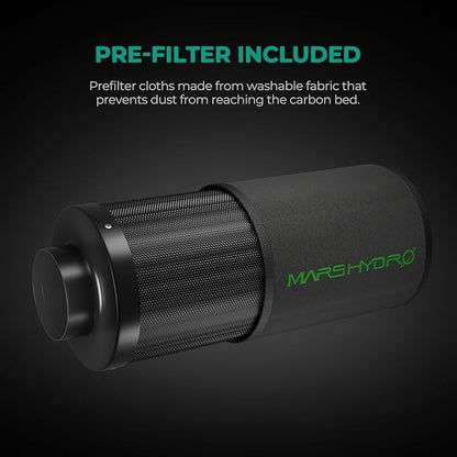 MARS HYDRO 4 Inch Carbon Filter, Inline Air Filter Odor Control with Australian Virgin Charcoal, Carbon Filter for Inline Fan, Grow Tent, Hydroponics, Pre-Filter Included, Reversible Flange