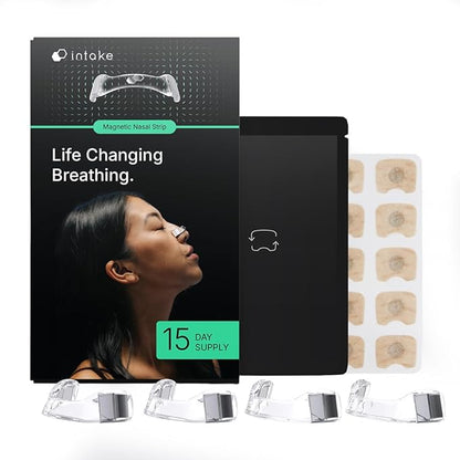 Intake Breathing Magnetic Nasal Strips Starter Kit (15 Count, Clear) - Boost Oxygen Intake, Reduce Snoring, Improve Sleep Quality - Sweat Resistant, Nasal Strips - Extra Strength Snoring Solution