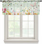 Easter Sheer Valances for Windows 42"x18", Light Filtering Kitchen Curtains Valance, Spring Watercolor Bunny Eggs Tulip Wooden Grain Teal Rod Pocket Chiffon Curtains for Living Room Bedroom Cafe