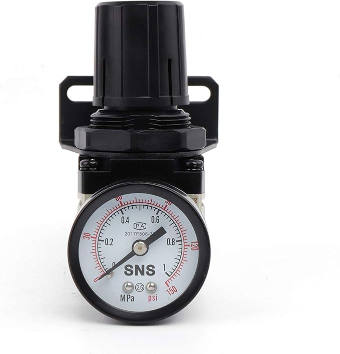 SNS Air Pressure Regulator Female Thread 1/8 NPT 0-150 PSI Adjustable, Bracket, With Gauge AR2000-N01