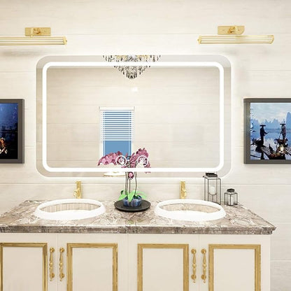 Rectangle Bathroom Mirror with Lights Touch Control Switch Demister Pad,3 Color Lighting Modes