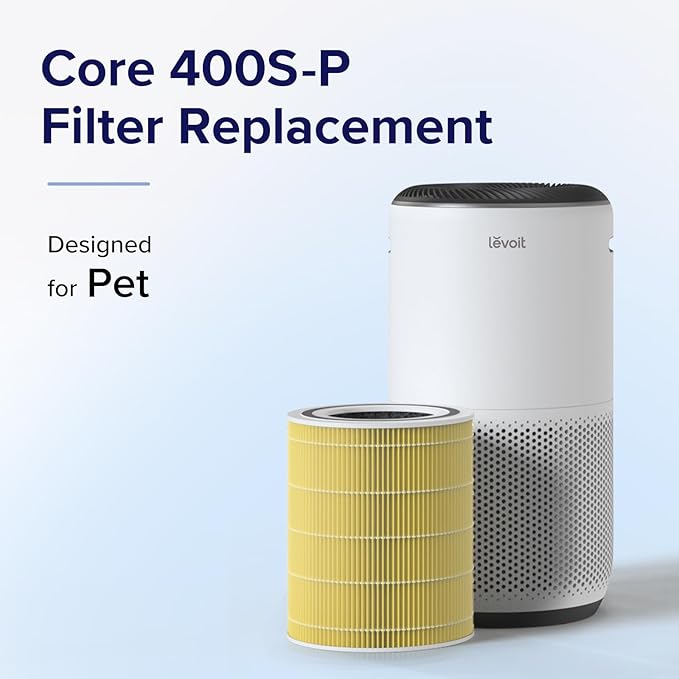 LEVOIT Genuine Core 400S-P Air Purifier Pet Allergy Replacement Filter, Supports HEPA Sleep Mode, High-Efficiency Activated Carbon for Removal of Pollen, Allergen, Core 400S-RF-PA, 1 Pack, Yellow