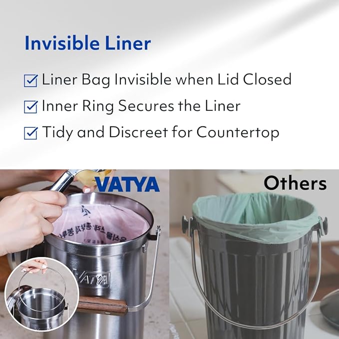 Vatya Stainless Steel Kitchen Compost Bin - NO Filter Countertop Composter, Composting Bucket, Counter Top Small Indoor Food Waste Container with Lid, Odorless Food Scrap Pail, Small 0.5 Gallon