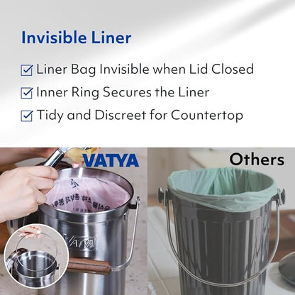 Vatya Stainless Steel Kitchen Compost Bin - NO Filter Countertop Composter, Composting Bucket, Counter Top Small Indoor Food Waste Container with Lid, Odorless Food Scrap Pail, Small 0.5 Gallon
