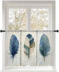 Sheer Curtains 54 Inch Length, Boho Blue Feathers Semi Sheer Curtains Light Filtering Window Treatment, Farmhouse Vintage Wooden Grain Privacy Voile Drapes for Living Room Bedroom 52x54 Inch