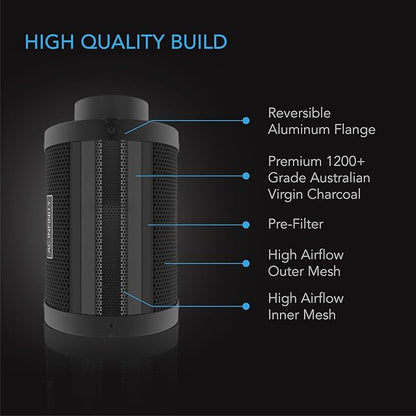 AC Infinity Air Carbon Filter 10" with Premium Australian Virgin Charcoal, for Inline Duct Fan, Odor Control, Hydroponics, Grow Rooms