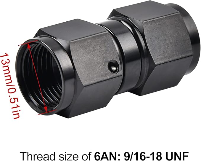 EVIL ENERGY 6AN Female to 6AN Female Straight Swivel Coupler Union Fitting Adapter Aluminum Black 2PCS