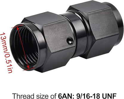 EVIL ENERGY 6AN Female to 6AN Female Straight Swivel Coupler Union Fitting Adapter Aluminum Black 2PCS