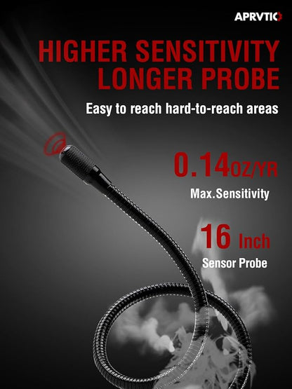 Refrigerant Leak Detector for Air Source Heat Pumps, Aprvtio ALD-200 PRO ASHP Freon Leak Detector for R410A, R407C, R32, R1234ze.16 Inch Sensor Probe with 0.14oz./yr. Max. Sensitivity