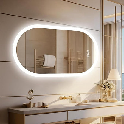 LUVODI Lighted LED Bathroom Mirror: 48x24IN Wall Mounted Dimmable 3 Colors Makeup Mirror with Bright Back Lit - Smart Mirror Anti Fog with Touch Switch Memory Function for Restroom Bedroom Living Room