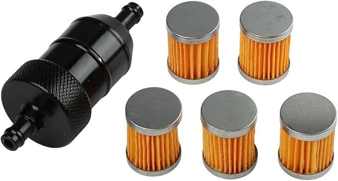 8MM Aluminum Alloy Inline for Fuel Filter with 5 Reusable Elements for Motorcycle and Outdoor Power Equipment