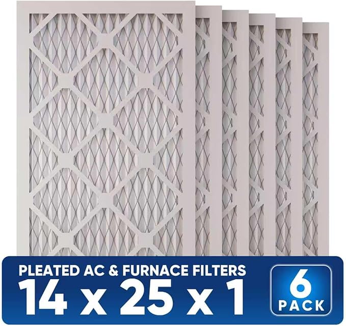 14x25x1 MERV 8 Air Filters 6-Pack, Actual Size 13.7" x 24.7" x 0.75" – Compatible with HVAC, Air Conditioners & Furnaces– High Particle Capture & Smooth Airflow