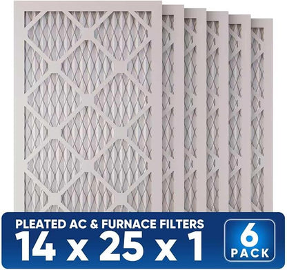 14x25x1 MERV 8 Air Filters 6-Pack, Actual Size 13.7" x 24.7" x 0.75" – Compatible with HVAC, Air Conditioners & Furnaces– High Particle Capture & Smooth Airflow
