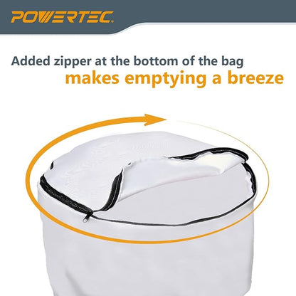 POWERTEC Dust Collector Bag w/ 5" Band Clamp Kit, 1 Micron Dust Bag & 4-3/4" to 5-1/4" Dust Collector Band Clamp for Wen, Shop Fox, Grizzly, Rockler, Delta, and POWERTEC DC5371/ 5372 (70403)